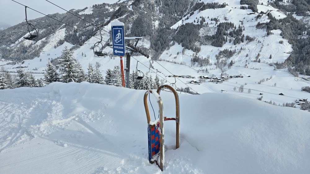 Halverwege het rodelparcours.